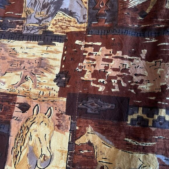 Vintage Moda Tech Western Shirt Red & Tan Horse Print All Over Womens M Cotton - Picture 12 of 12